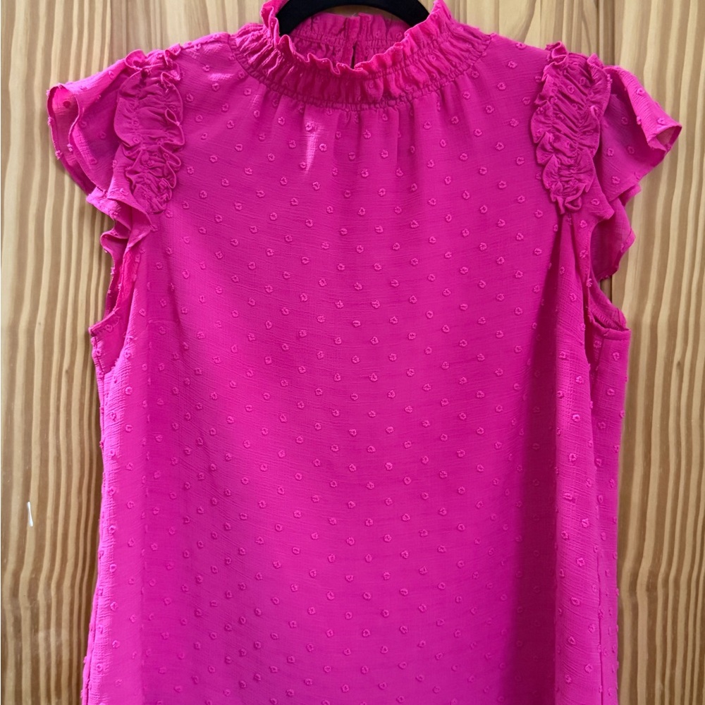 Cece Women's Pink Ruffle Sleeve High-Neck Blouse